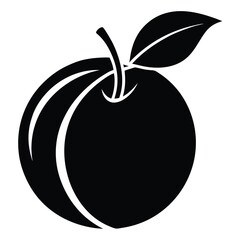 Black silhouette shows a ripe peach with a leaf in simple form