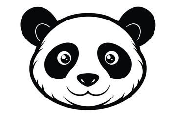 Cartoon panda bear head shows a cute simple face in black and white