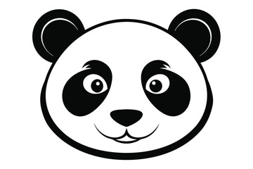 Friendly panda face features classic black and white markings smiling softly in a simple vector