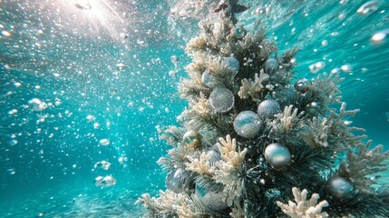 Underwater Christmas tree with ornaments