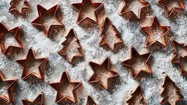 Cookie cutters on floured surface
