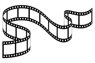 curved vintage film strip illustration with winding motion and blank frames symbolizing cinema, photography, storytelling and creative media design