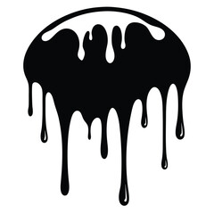 Black viscous liquid is dripping with an intense flow across an image