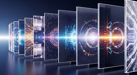 Futuristic Circuitry Panels Abstract Technology and Data Visualization Concept.