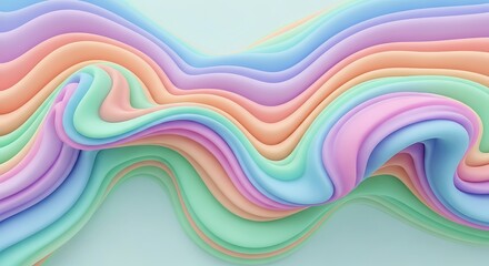 Pastel Waves Abstract 3D Render with Soft Flowing Lines and Gentle Colors.
