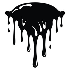 Solid black amorphous blob drips downwards against a bright white contrasting background so we notice it