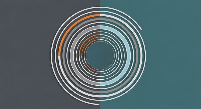 Modern Circular Infographic with Spiral Progress Bars and Flow Arrows on a SplitColor Background. - Powered by Adobe
