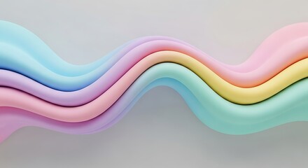 Pastel Waveforms Abstract Colorful Curves on Gray Background Soft Light.