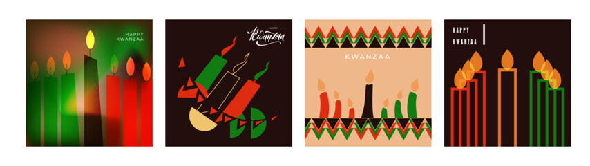 Vector set of Kwanzaa holiday cards for invitation isolated on the white background.