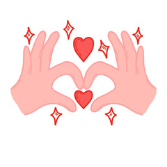 Cute hand heart sign with pink skin and sparkles and love vector illustration