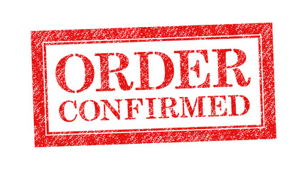 Vector red rubber stamp text Order Confirmed isolated on the white background.