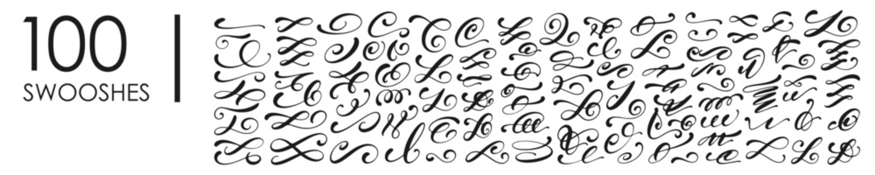Vector set of calligraphy swoosh elements for lettering and ornamental flourish isolated on the white background.