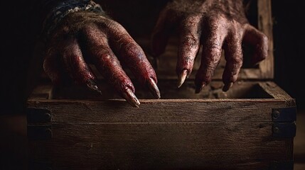 Werewolf hands reaching into mysterious treasure chest