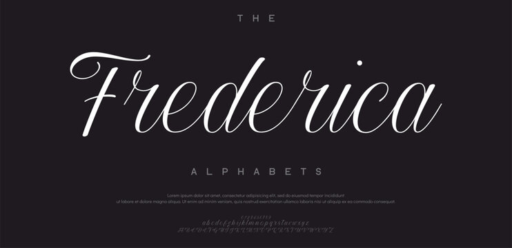 Modern display alphabet design with uppercase, lowercase, numbers and symbol