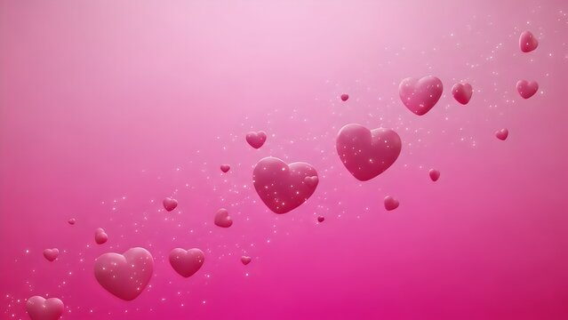 Romantic pink hearts floating gently with sparkling lights for Valentine's Day celebrations.