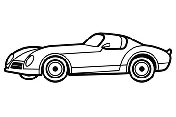 Isolated black outline illustrates the form of a classic coupe automobile