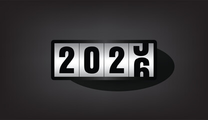 Modern flip-counter design showing the transition from 2025 to 2026, symbolizing a new year, countdown, and fresh beginnings on a sleek dark background.