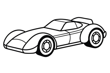 Simple black outline of a modern roadster convertible sits alone on white space