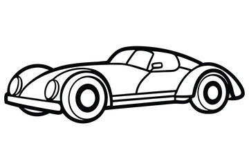 An outline drawing of a vintage car in black and white stands alone