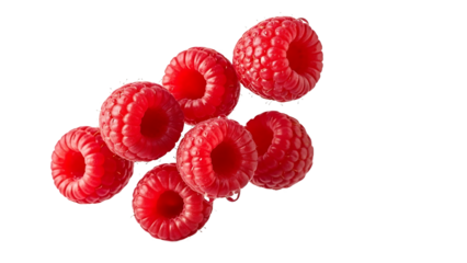 Fresh Ripe Red Raspberries Isolated on a White Background, Delicious and Healthy Berry Fruit