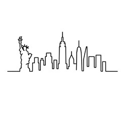 Obraz premium Minimalist black line art drawing depicting the iconic New York City skyline isolated on a white background for design.