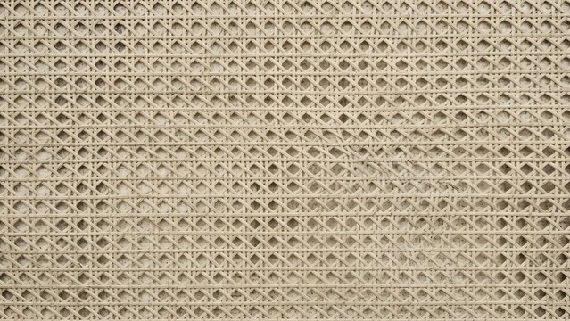 linen fabric texture_Natural cane webbing pattern rolled on white desk; classic Vienna weave; versatile background for furniture and craft content