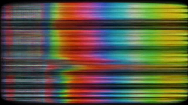 A static television screen displaying horizontal bands of color and digital noise.