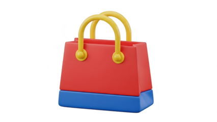 3d rendering of a colorful toy shopping bag with red body and blue base, isolated on transparent background