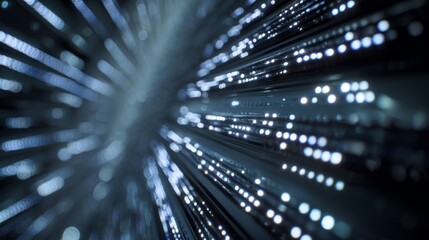 Digital Data Streams with Glowing Vertical Light Patterns