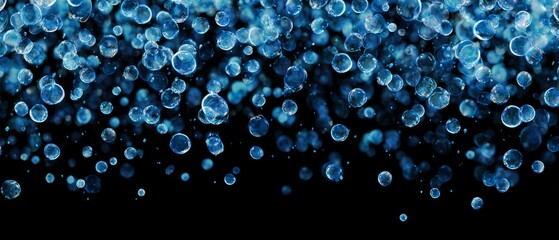 Floating blue bubbles in dark abstract space