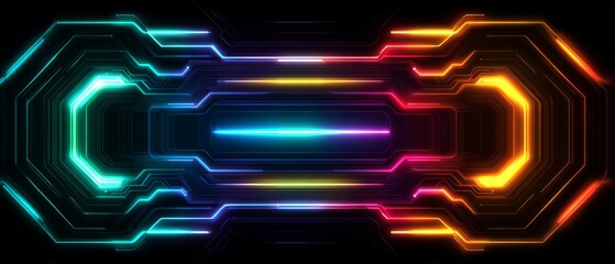 Futuristic neon circuit design with glowing symmetry