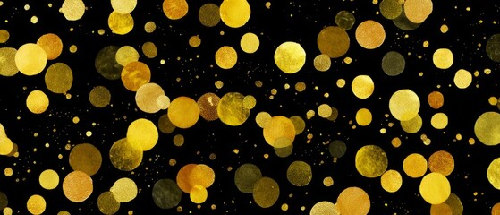 Gold glitter particles falling on black background