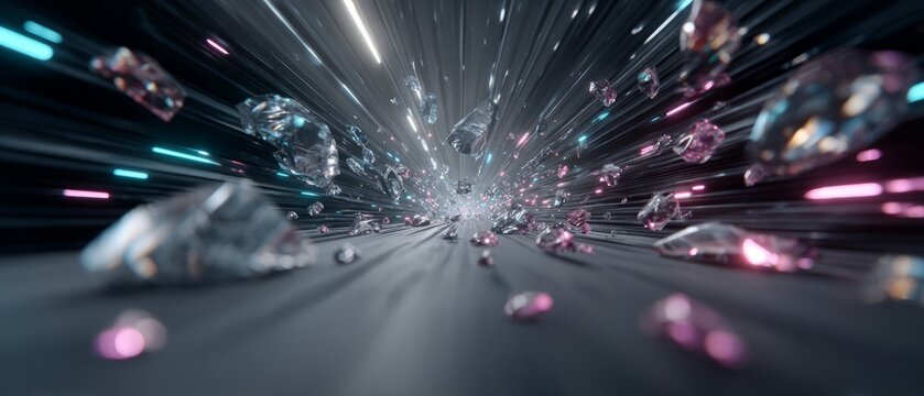 Abstract crystal explosion with glowing shards