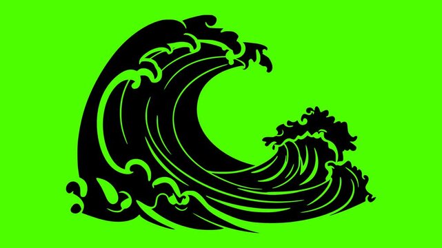 ocean illustration nature silhouette video logo green icon screen outline blue sea wave water power surf splash beach summer shape for vector graphic background