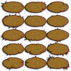 Crystalized effect thoughts and speech or label bubbles in cork like surface