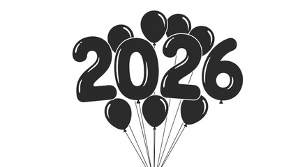 Illustration of the year 2026 in black balloon letters.