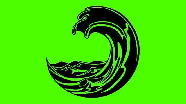 ocean illustration nature silhouette video logo green icon screen outline blue sea wave water power surf splash beach summer shape for vector graphic background