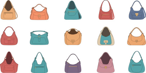 Collection of Colorful Handbags in Various Styles and Sizes for Fashion and Accessories