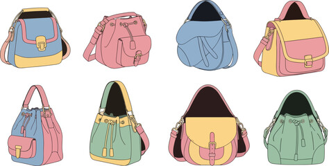 Colorful Fashion Handbags Set in Pastel Shades for Women