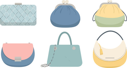 Set of Six Colorful Handbags and Clutches in Various Styles