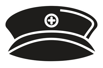 An abstract nurse cap, black with white trim, symbolizes the medical profession