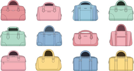 Colorful Assorted Handbags Set in Pastel Shades for Fashion and Travel