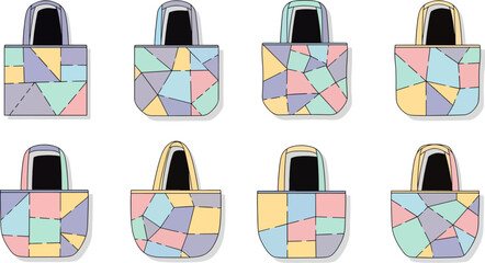 Colorful Geometric Patterned Tote Bags Set in Pastel Shades