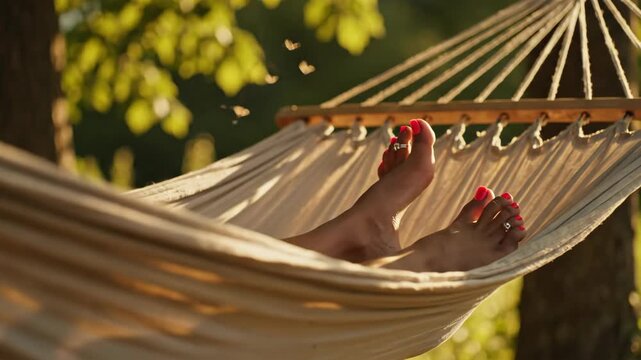Relaxing in Hammock on a Summer Afternoon in the Garden