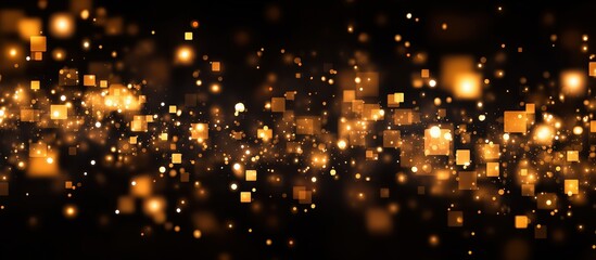Golden sparkling squares and lights creating a dazzling background effect, perfect for celebrations and festive occasions, copy space for text. glow fx
