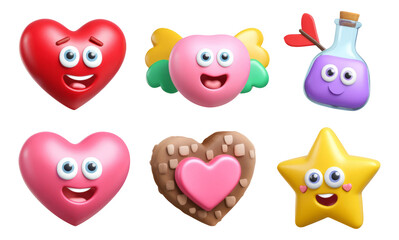Fototapeta premium Cute 3D Characters of Hearts and Love Symbols on Transparent Background