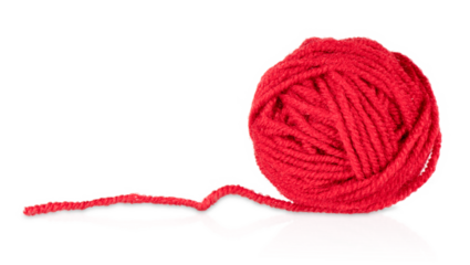 A ball of red yarn on a white background.