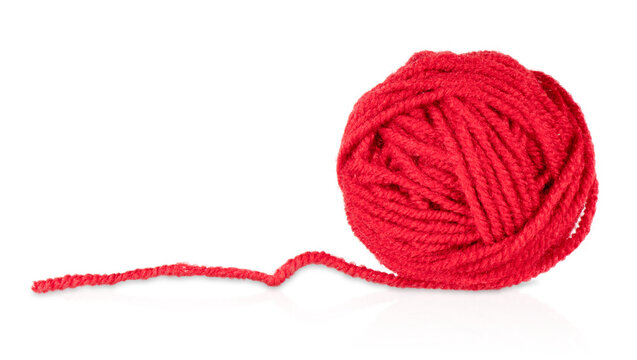 A ball of red yarn on a white background.