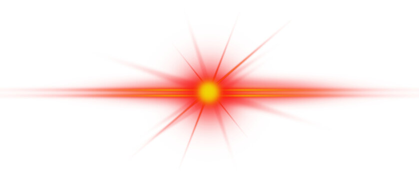 Red dynamic light burst with vivid yellow center and lens flare png - Powered by Adobe