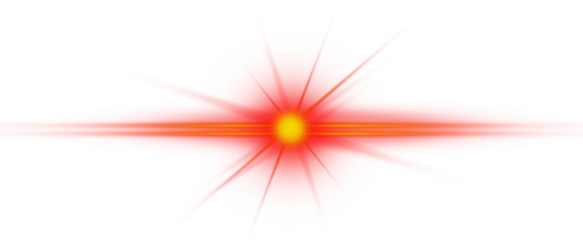 Red dynamic light burst with vivid yellow center and lens flare png